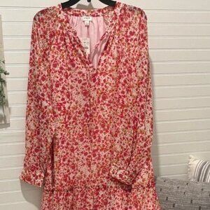J. Crew Pink and Red Floral Long Sleeve Dress